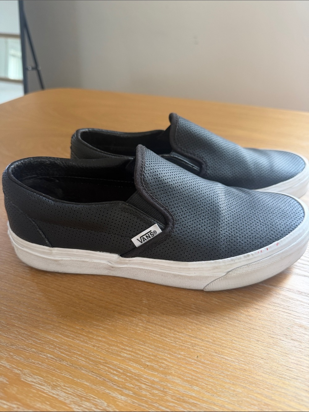 Vans Classic Slip-On Perforated Black Leather Sneakers Men 4.5 / Women 6